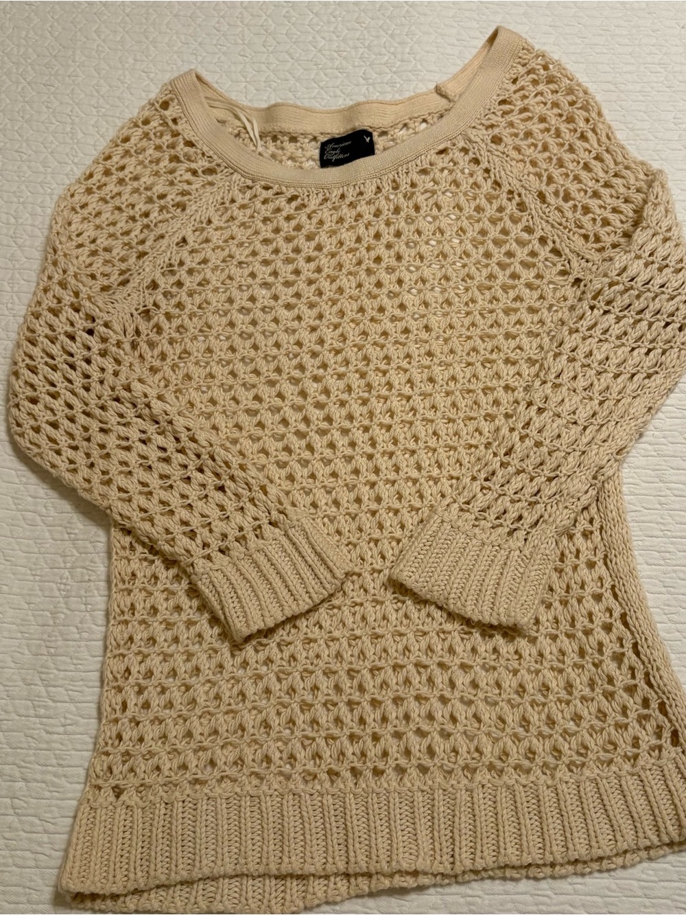 American Eagle Outfitters Cream Open-Knit Crochet Sweater Size Small